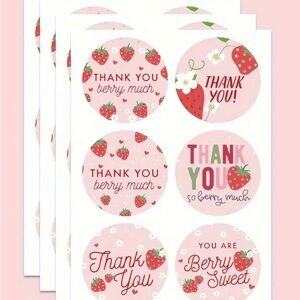 Strawberry Themed Thank You Stickers, 60 Pcs